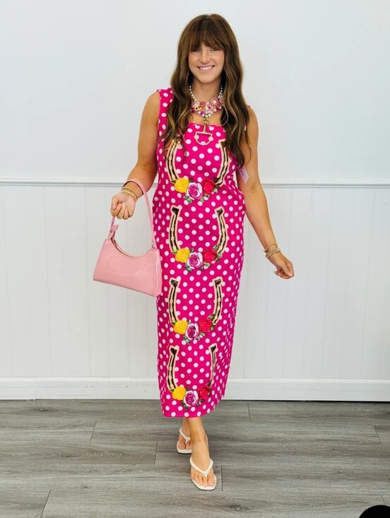 QUEEN OF SPARKLES Dresses & Skirts - Queen Of Sparkles-Pink Polka Dot Horseshoe Dress-- Kentucky Derby Perfection!